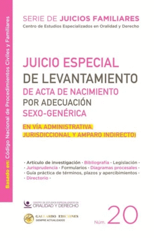 JUICIO ESPECIAL DE LEVANTAMIENTO DE ACTA DE NACIMIENTO POR ADECUACION SEXO GENERICA 2026   N�20