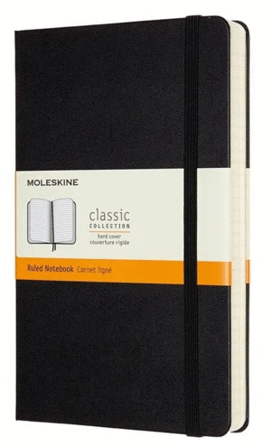 LIBRETA CLASICA EXPANDIDA GRANDE HOJA RAYADA NEGRA (PASTA DURA)