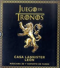 JUEGO DE TRONOS CASA LANNISTER LEON MASCARA 3D Y SOPORTE DE PARED