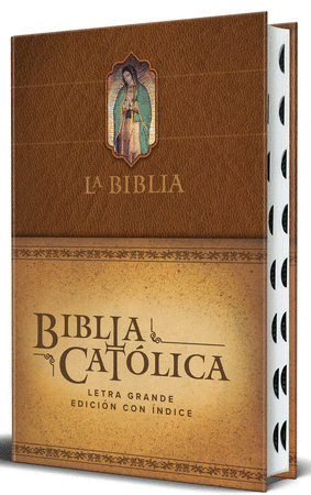 LA BIBLIA CATOLICA: EDICION LETRA GRANDE. HC, MARRON CON INDICE, VIRGEN DE GUADALUPE EN LA CUBIERTA